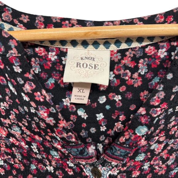 Knox Rose Boho Floral Dress | XL | Smocked Button Front | 3/4 Sleeve - Picture 4 of 7